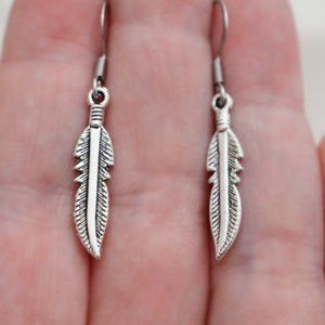 Silver Feather Charm Earrings